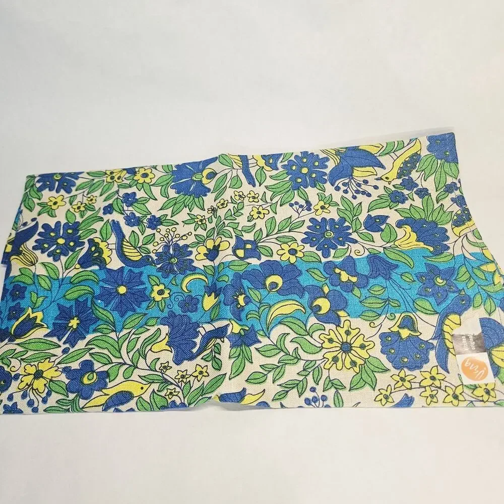 Vintage VERA Neumann Linen Tea Towel Potholders Blue Birds Flowers Mod MCM 70s